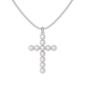 Sterling Silver HOPE Pearl Pave Cross Necklace