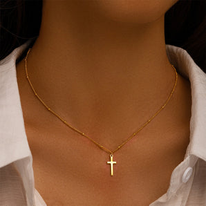 small dainty gold cross necklace for women